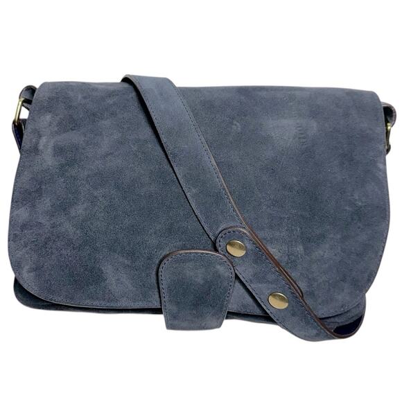 Pablo Navy Blue Suede Flap Magnetic Closure Cross Body Bag - Picture 1 of 8